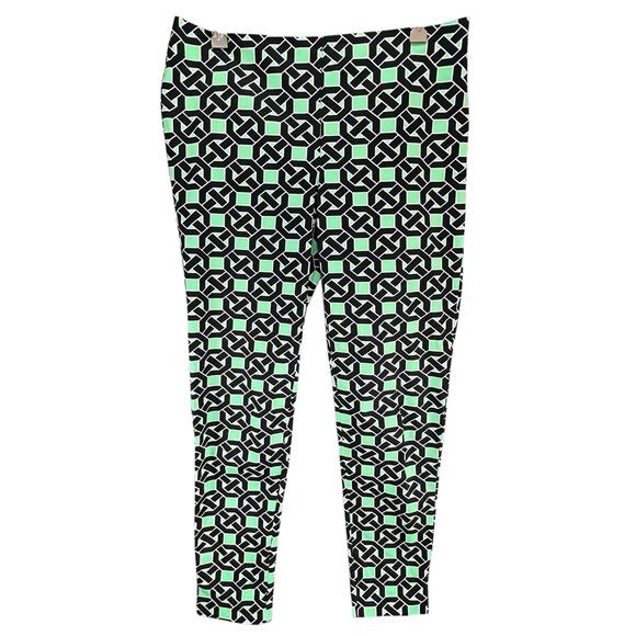 Tracy Negoshian Frida Pants Womens 6 Green Black Geometric Slim Fit Modern Chic - Picture 1 of 14